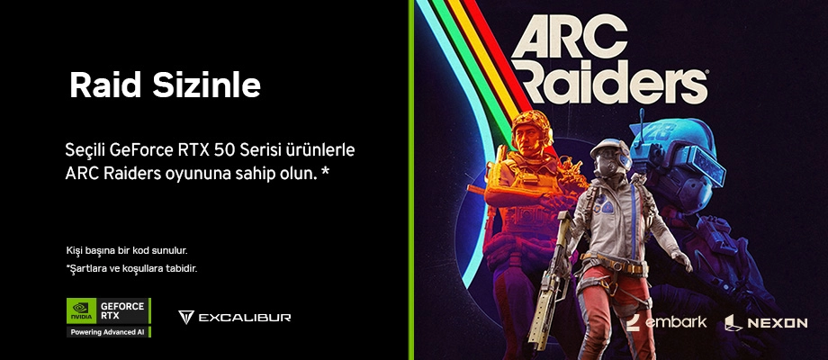 Seçili GeForce RTX 50 Serisi ürünlerle ARC Raiders oyununa sahip olun.